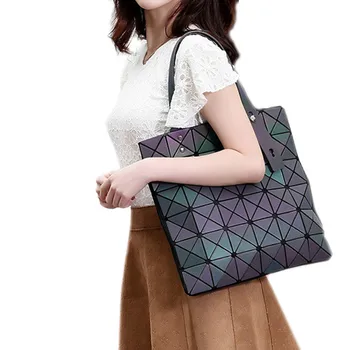 

2019 Luxury Brand Bags Large Women Handbag Noctilucent Geometric Folding Bag Leisure Luminous Shoulder Bag Classic Tote Hand Bag