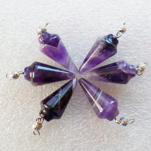 

6Pcs Fashion Unisex Retro Natural Purple Stone Pendulum Pendant Long Chain Necklace Charm Gifts Jewelry 18 inch