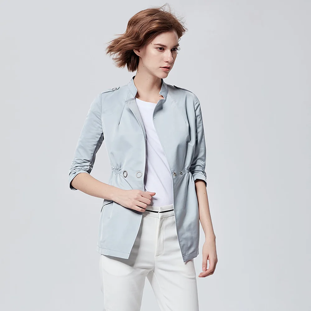Printemps Automne Cinq Mince Nouveau Mode Confort Femme Rue Femmes Solide Manches Casual Veste 2018 airport Couleur Blue Pliant Et Point dqwIvtdRE
