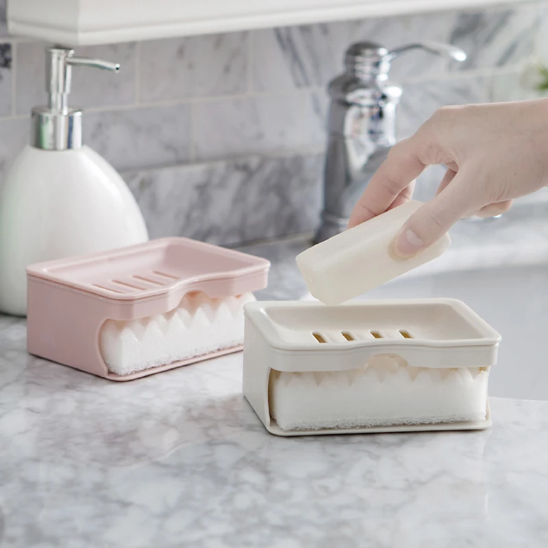 

050 Fashion Double layer leachate soap box with spongy soap dish Bathroom Accessories 12.7*8.7*5.1cm