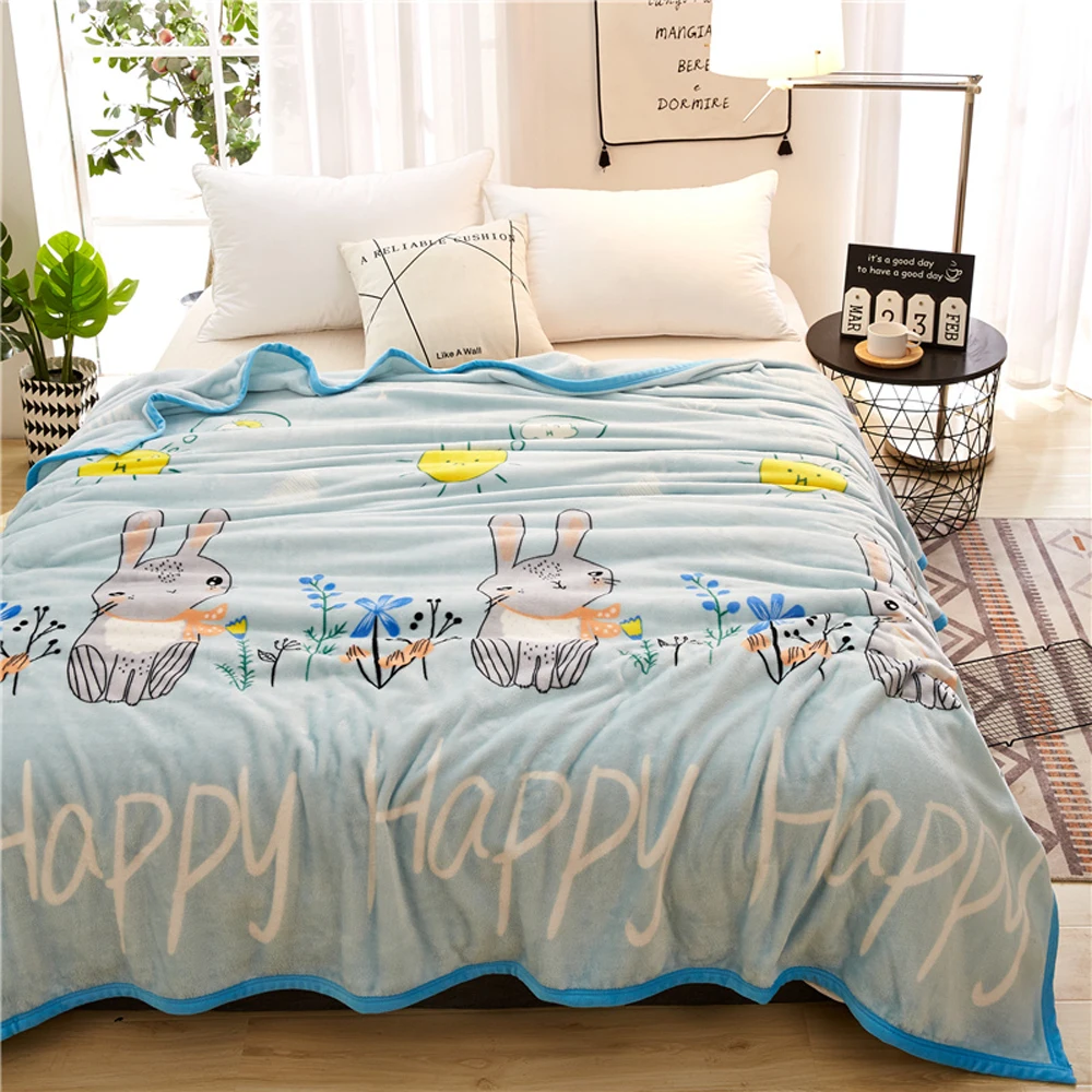 2018 Light Blue Cartoon Rabbit Soft Summer Print Thin