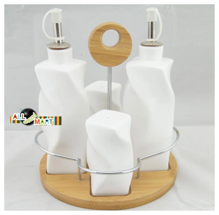 Vintage 5 Piece Oil Vinegar Salt Pepper Ceramic Cruet Set