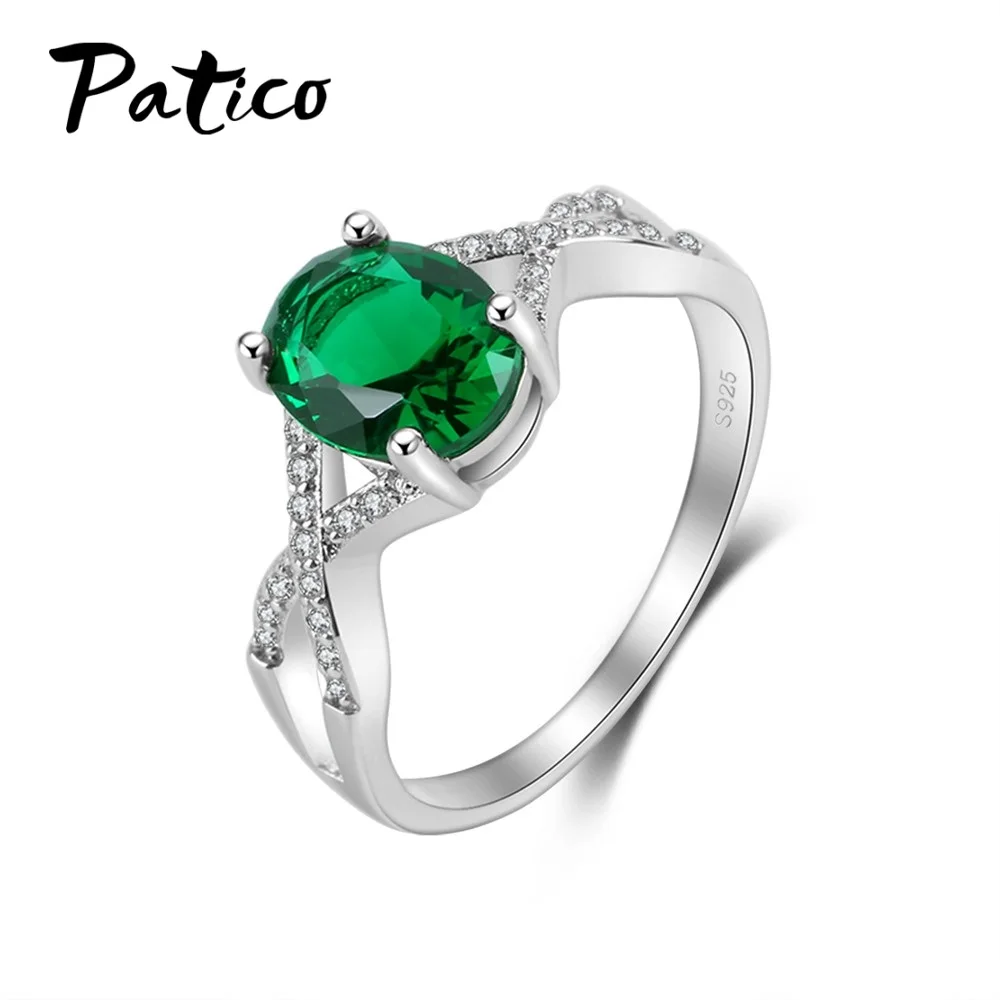 

Cross Ring for Women 925 Sterling with Green Oval Austrian Crystal Wedding Party Cubic Zirconia Jewelry High Quality