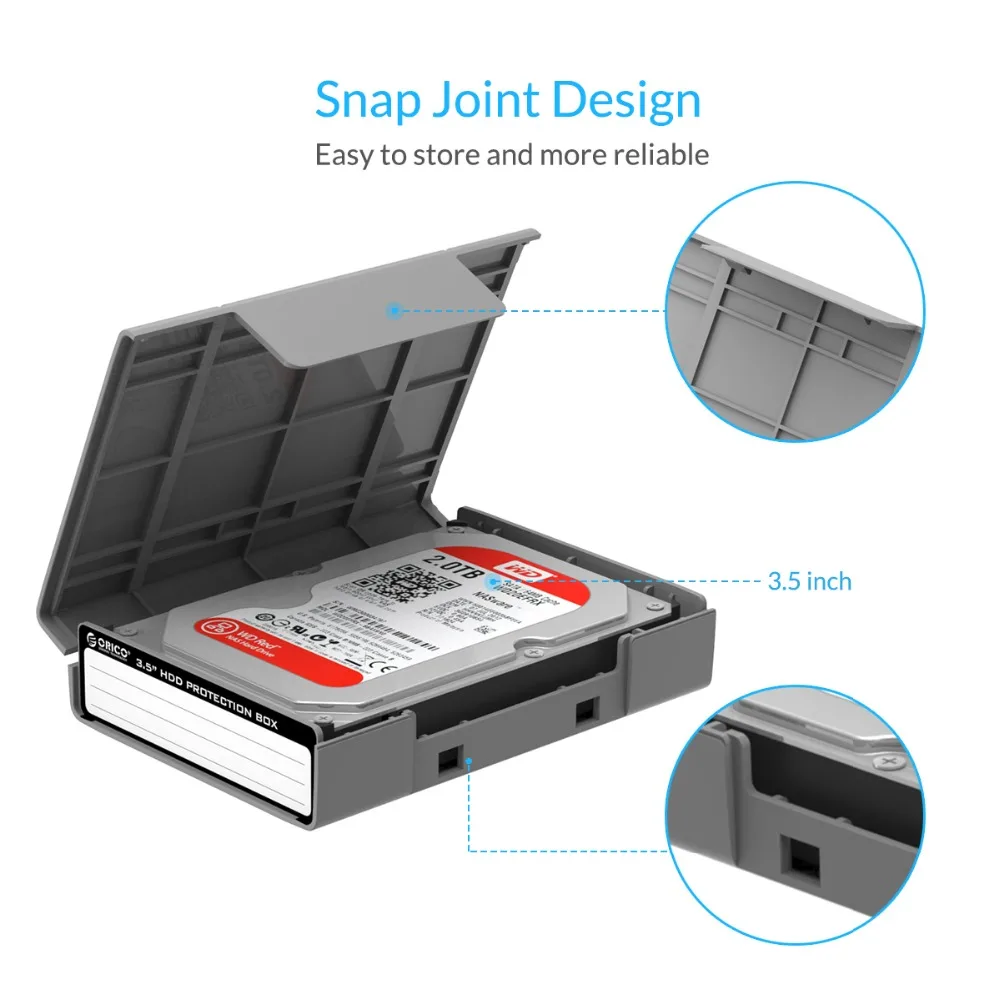ORICO 3,5 дюймов защитный бокс для жесткого диска Портативный внешний чехол для HDD с водонепроницаемой функцией для WD Seagate HDD Case-5PCS серый