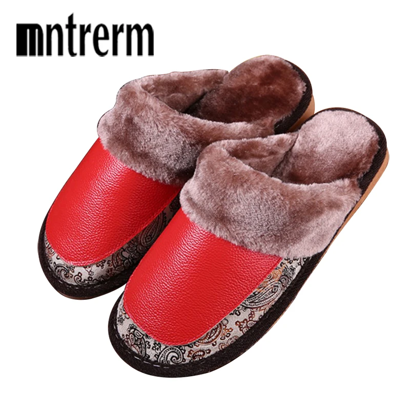 Mntrerm 2018 New Genuine Leather Home Slippers High Quality Winter