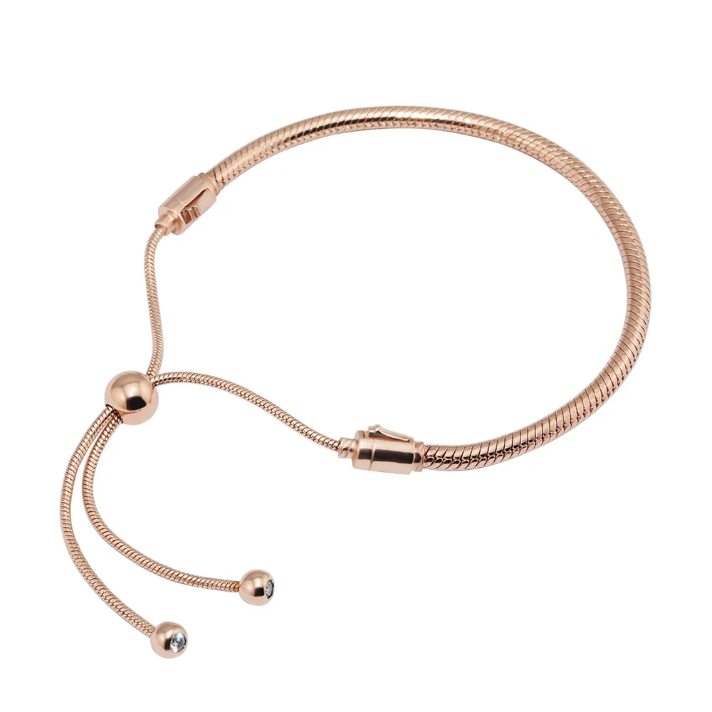 

Rose Golden Sliding Bracelets for Women & Men Fashion Sterling Silver Jewelry Charms Bracelet Fine DIY Women Beaded Bracelets
