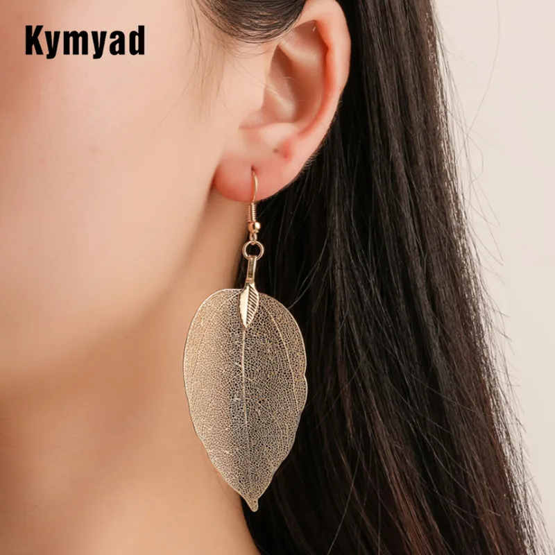 

Kymyad Fashion Leaves Drop Earrings For Women Vintage Hollow Ear Jewelry Long Statement Earrings 2019 Brincos Copper Earrings