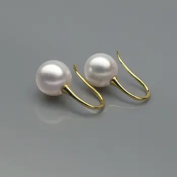 

8-8.5MM AAA White Genuine Akoya Pearl Drop Earrings 18K Yellow and White Gold