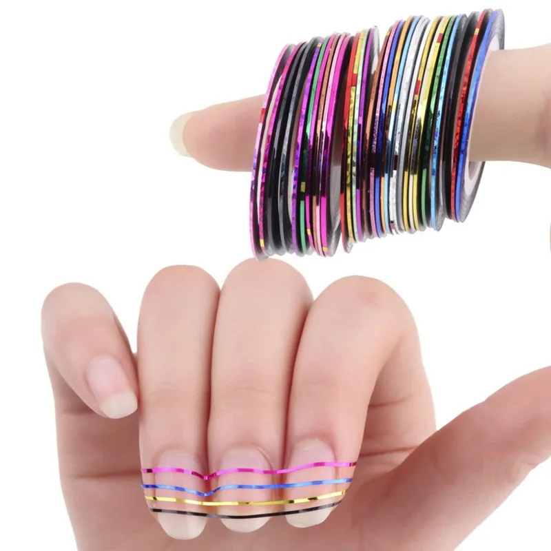 

MIOBLET New 10Pcs Mixed Colors Metallic Yarn Line Nail Rolls Striping Tape Line DIY Nails Art Tips Decoration Sticker Nails Care