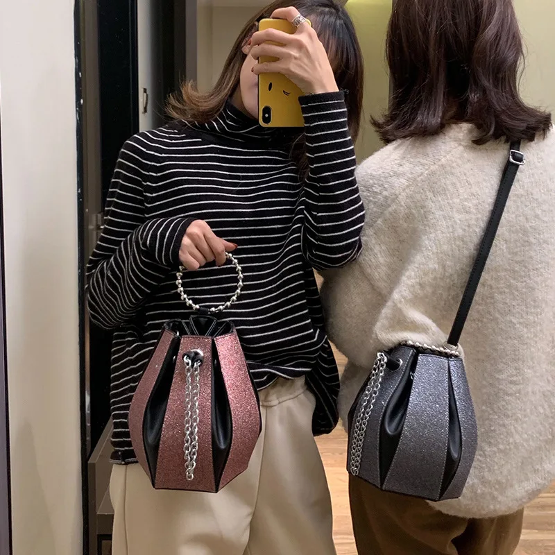 

Sequin Women Handbags Purses Pu Leather Bucket Bags for Women 2019 Casual Wild Messenger Bag Tote Shoulder Cross Body Bag Bolsa