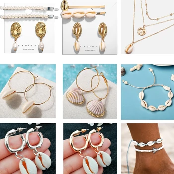 

New Sea Shell Earrings For Women 2019 Gold Color Trendy Metal Shell Cowrie Statement Dangle Earrings Summer Beach Shell Jewelry