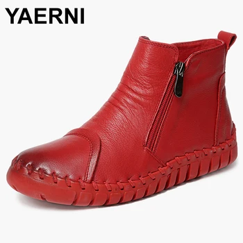 

YAERNI Hot Sale Shoe Mar Boots Genuine Leather Ankle Shoes Vintage Casual Shoes Brand Design Retro Handmade Women Boots E622