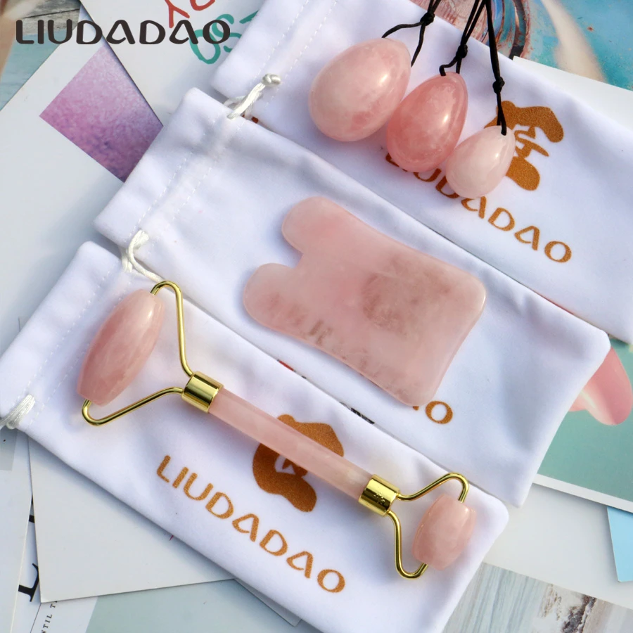 

Natural Massager Set Rose Quartz Face Rollers Jade Kegel Exercise Ball Yoni Eggs Facial GuaSha Massager Relax Skin Care Tools