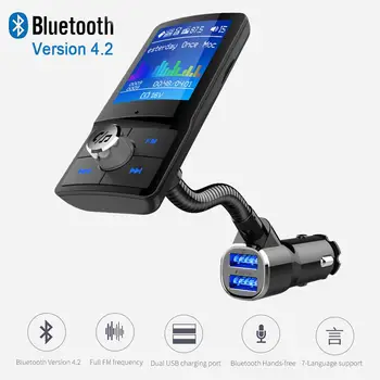 

Land-best Color Screen FM Transmitter Car MP3 Wireless Bluetooth Handsfree Car Kit Audio AUX Modulator QC3.0 Dual USB Charge