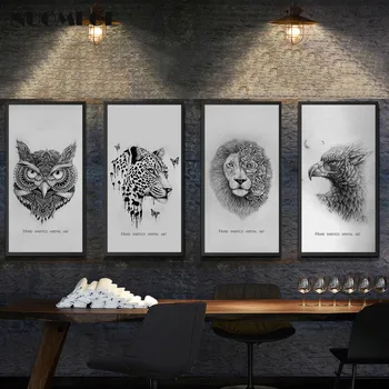 

Abstract and Creative Hand-drawn Line Poster Print Animal Lion Pattern Canvas Wall Art Industrial Style Decorative Painting
