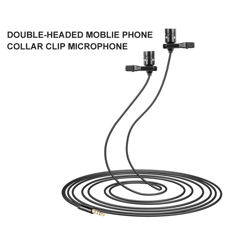 Двухголовый петличный микрофон 1 м с зажимом на воротнике конденсаторный микрофон с отворотом микрофон для смартфона Vlog микрофон