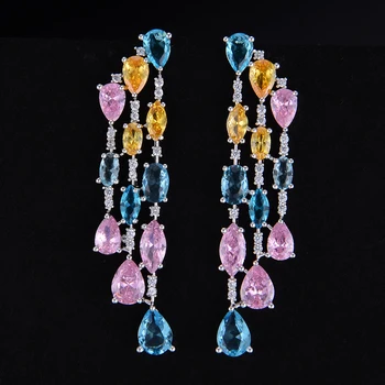 

GODKI 49mm 3lines Geometric Stick Micro Cubic Zirconia Pave Women Wedding Bridal Party Engagement Party Earring Jewelry