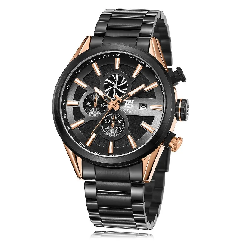 T5 люксовый бренд, розовое золото, мужские военные кварцевые спортивные мужские наручные часы, мужские водонепроницаемые часы с хронографом, спортивные наручные часы