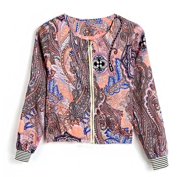 

Women's Fashion O-Neck Floral Printed Long Sleeve Coat Outerwear Casual Jacket
