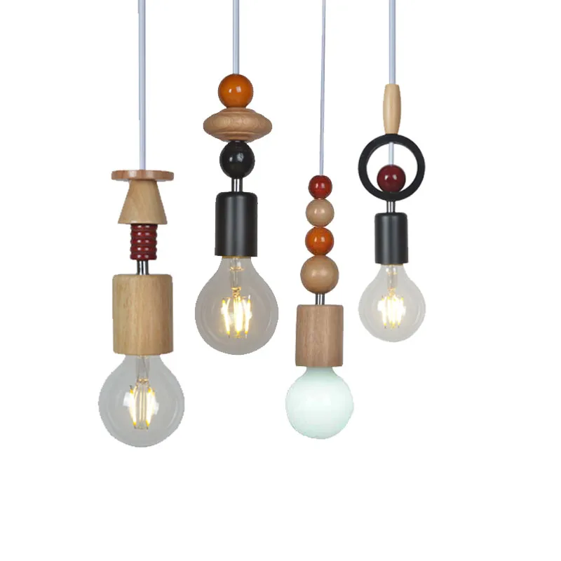 Nordic DIY Wood Beads Pendant Contemporary Creative Personality Drop  Light Kid's Room Decorative Lighting Fixture Home Lights(18)