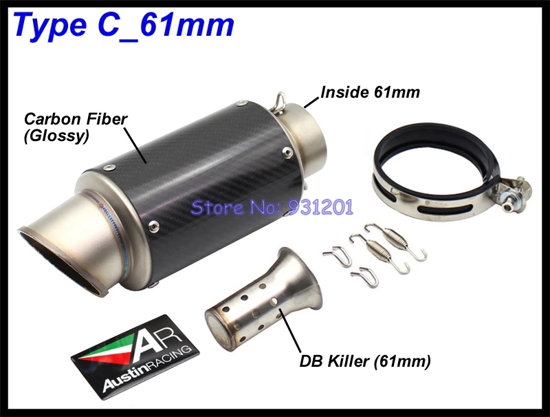 Inlet 51mm 61mm AR Austin Racing Exhaust Motorcycle Escape Moto DB Killer Pot Echappement Muffler Pipe Universal - Цвет: Type C 61mm