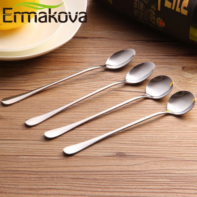 ERMAKOVA 12 шт./лот кофейная ложка с длинной ручкой из нержавеющей стали для