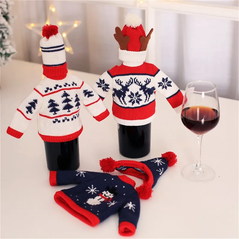 Sweater Red Wine Bottle Covers Bags Clothes With Hats Bottle Cap
