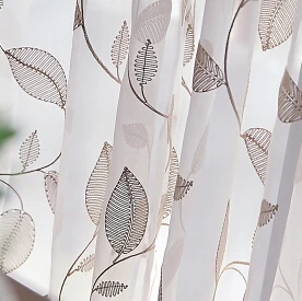 Декоративная пряжа вуаль тюль шторы для гостиной, Европейский Жженый Роскошный вышитый коричневый/белый лист занавес - Цвет: Коричневый