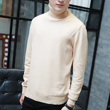 Осенне-зимний модный Повседневный свитер с высоким воротником, облегающий вязаный теплый свитер, хлопковый пуловер, Мужская однотонная