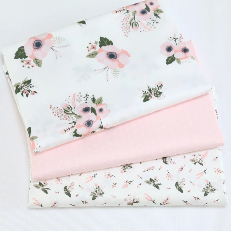 Розовый с цветочным принтом Diy Хлопок Twill Ткань для шитья стеганых лоскутных