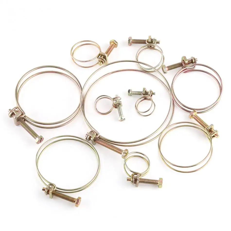 100mm(94-100) 10pcs Double Wire Hose Clips Adjustable Double Wire Water Hose Barb Clamp Pipe Clip Hoop Plumbing Fastener