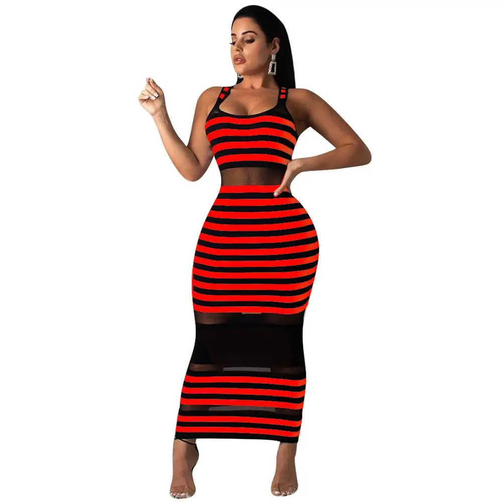 

Women's Sleeveless Printed striped Tank Gown Dress 2019 Summer Nighgclub Clubwear Maxi Long Dress Vestidos Sundress
