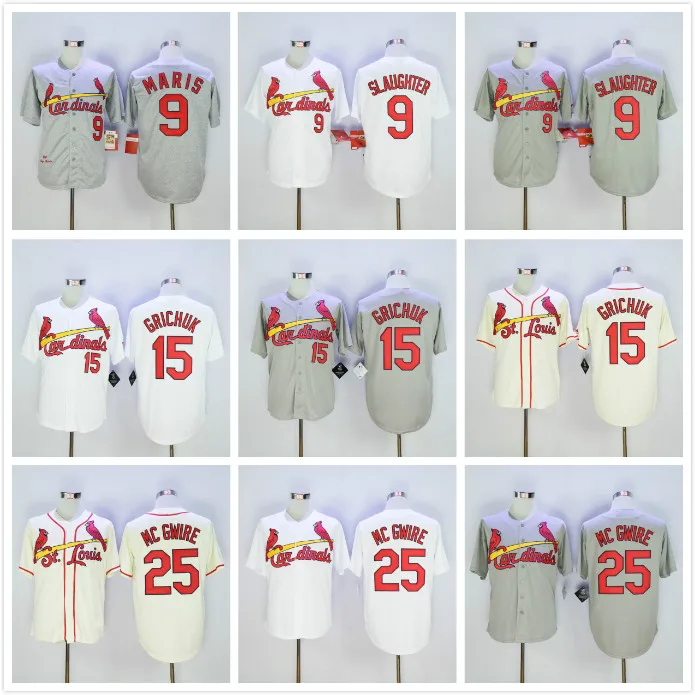 9 Енос Слотер 15 Рэндал Grichuk 25 Марк McGwire Джерси Белый Серый Бежевый | Спорт и