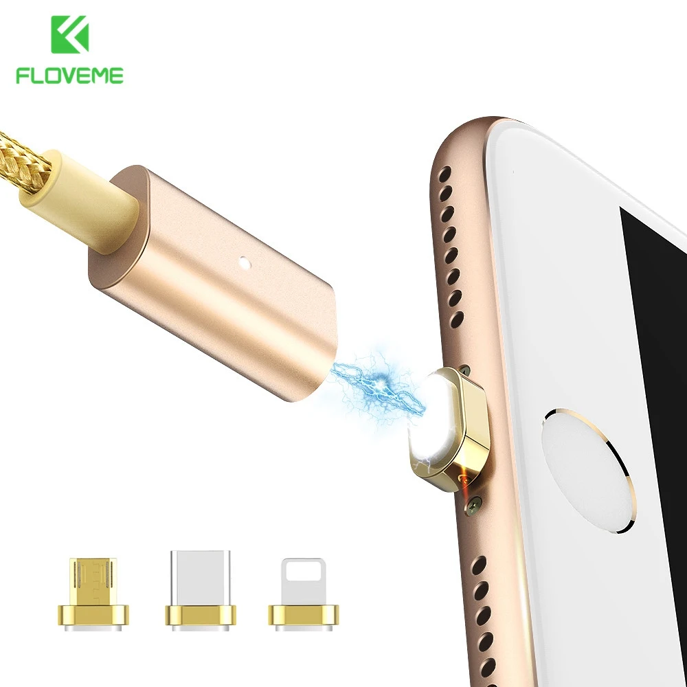 

FLOVEME Magnetic USB Cable For iPhone X 8 7 Plus Fast Charger For Micro USB Type C Android Phone Magnet LED Date Cables