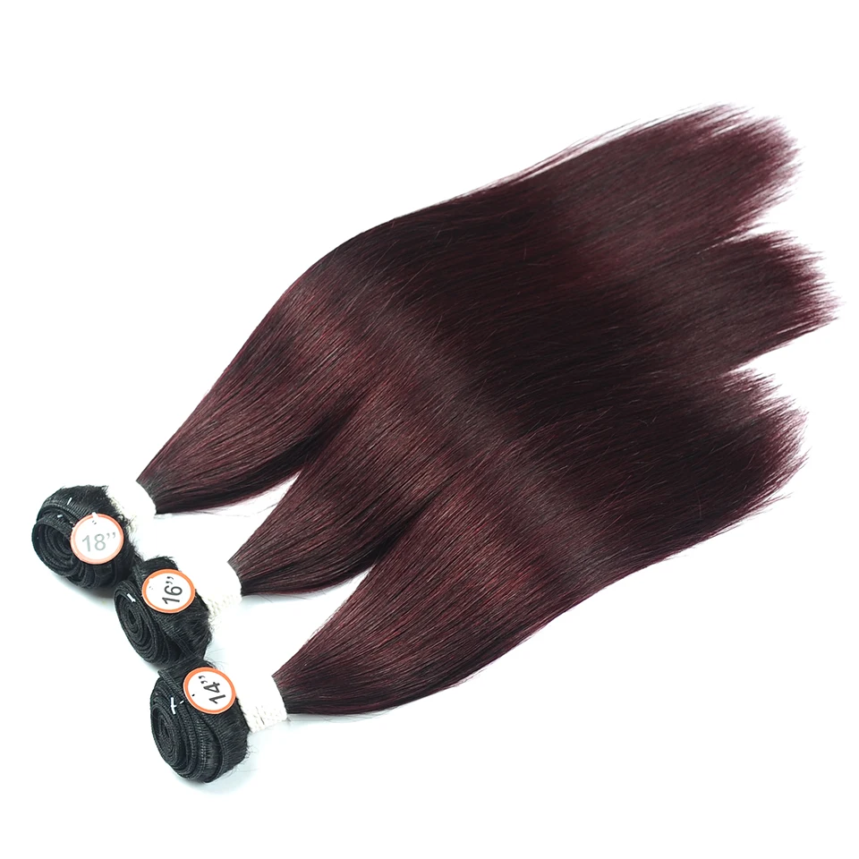 Pinshair 1B 99J Hair Brazilian Straight Ombre Bundles With Closure Burgundy Red Wine 100% Human Hair Weave Non Remy Pre-Colored (3)