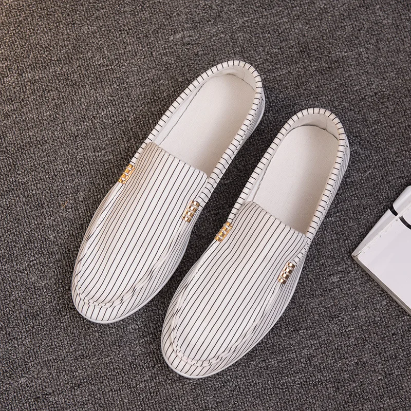 

New Breathable Men's Shoes Summer Flats 2018 Stripe Canvas Shoes Men Casual Loafers Driving Shoe Espadrilles White Sneakers