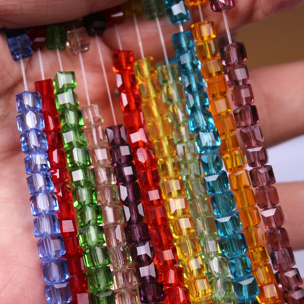 100pcs/lot Wholesale Square Glass 6mm Faceted Crystal Cube Beads Diy