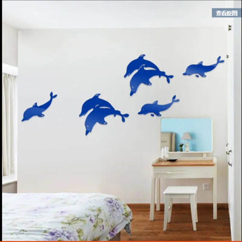 

Dolphin Warm Cartoon Children's Room kindergarten Creative mirror 3d Acrylic Wall Sticker TV sofa Background Wall Decoration