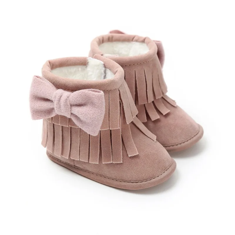 

Bebe Moccasin Boots Newborn Baby Girl Boy Kids Solid Fringe Butterfly Knot Shoes Infant Toddler Soft Soled Anti-slip Boots 0-18M