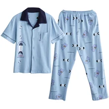 Летний вязаный хлопок короткий рукав пижамный комплект для мужчин Мужская пижама набор мультфильм пижамы для Для мужчин пижамы костюм домашняя одежда плюс Размеры 3XL