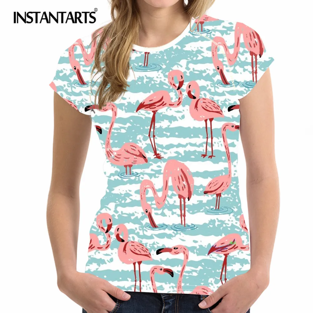 INSTANTARTS 3D Flamingo Pattern Summer Women Short Sleeve T Shirt Brand Clothes Casual Female Tshirt Girls Novelty T-shirt Femme INSTANTARTS 3D Flamingo Pattern Summer Women Short Sleeve T Shirt Brand Clothes Casual Female Tshirt Girls Novelty T-shirt Femme