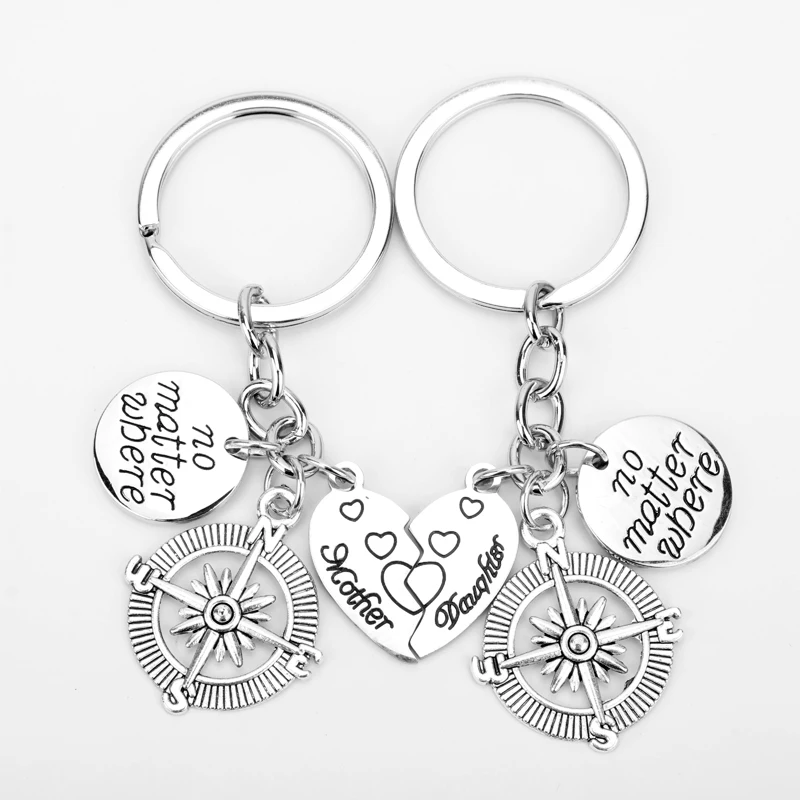 2PC No Matter where Heart Best Friend Compass Jewelry Keyring Keychain Keyfob 