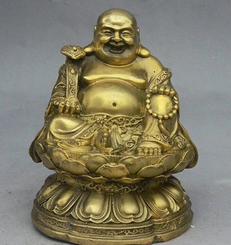 

SCY China Buddhism Brass Happy Maitreya Buddha Hold RuYi Bead Seat Lotus Statue