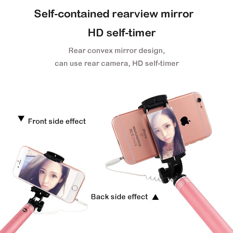 WiHoo Девушка Стиль Мини селфи палка с зеркалом Рифленый Дизайн Универсальный проводной контроль селфи палка для iPhone samsung Xiaomi