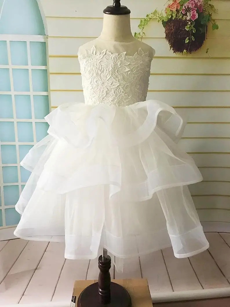 Кружевное платье с цветочным узором для девочек, платье для первого причастия, платье для девочек на день рождения