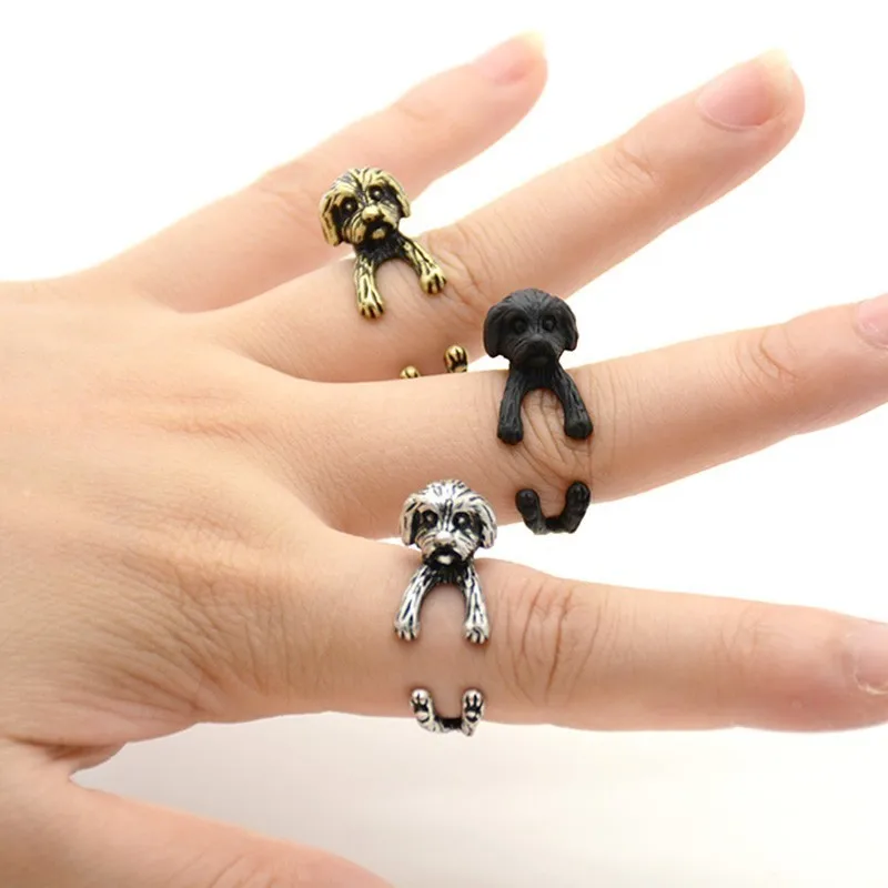 

Punk New Vintage Brass Knuckle 3D Shih Tzu Puppy Ring Boho Dogs Anillos Love Rings For Bague Femme Anel Pink Men Jewelry