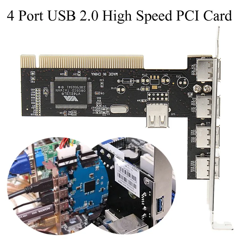 

New 4+1 Port High Speed PCI to USB 2.0 Expansion Hub Card Controller Adaptor Module High speed Extender Card For Windows