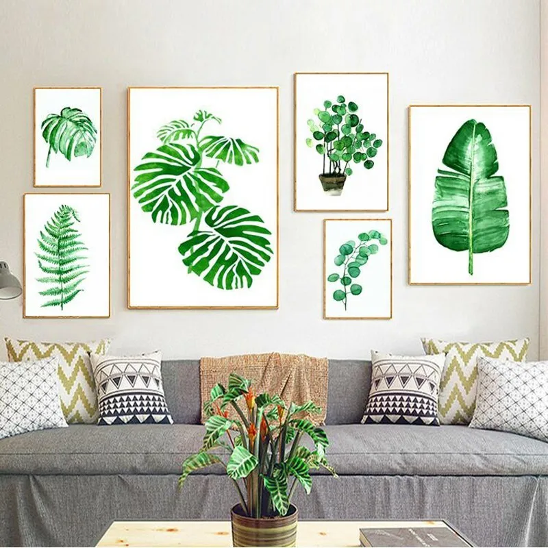 SURE LIFE Modern Refresh Green Leaves Plants Canvas Paintings Print Wall Art Pictures For Living Room Dining Home Decor | Дом и сад