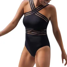 Сексуальный купальник для женщин с завязками высоко на шее крест сзади шеи Монокини черный купальник Подкладка пуш-ап купальники костюм