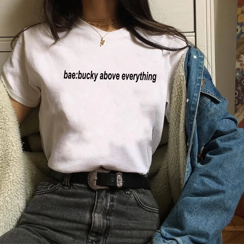 

Fashionshow-JF 1pcs Bucky Barnes Unisex Fashion Tumblr Bae: Bucky Above Everything T-Shirt Tops Letter Print Cool Tees Shirt